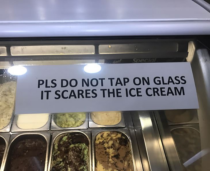 a ice cream sign warning